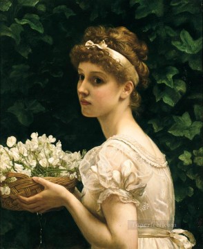  blossom Oil Painting - J Pea Blossoms girl Edward Poynter